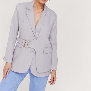 Nasty Gal Tailored Buckle Detail Long Sleeve Blazer